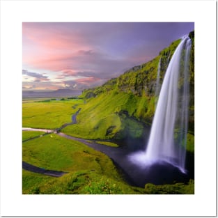 SCENERY 27 - Waterfall Grass Field Green Land Posters and Art